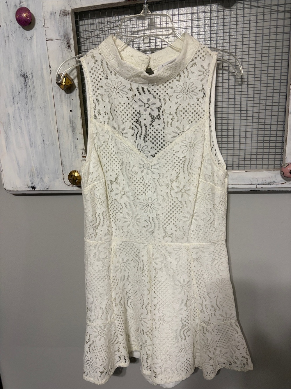 Women's Cream Lace Sleeveless Fit & Flare Romper